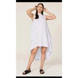 Peter Som Blue 100% Cotton White Collar Sleeveless Button Up Dress Size 0